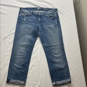 7 For All Mankind Crop Straight Leg Blue Jeans